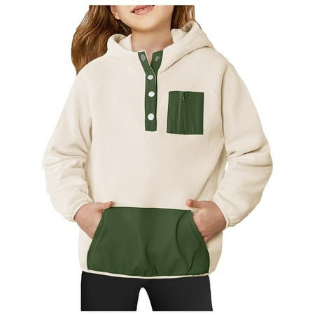 

Girls Fleece Pullover Hooded Sweatshirt Hoodie For Teen Girl Winter Button Jacket Coat With Pocket