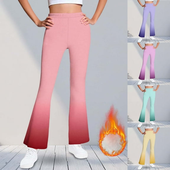 Frostluinai Fleece Lined Flare Pants for Girl 5-16Y Gradient Warm Yoga Leggings High Waist Gym Bell Bottom Leggings Thermal Pants