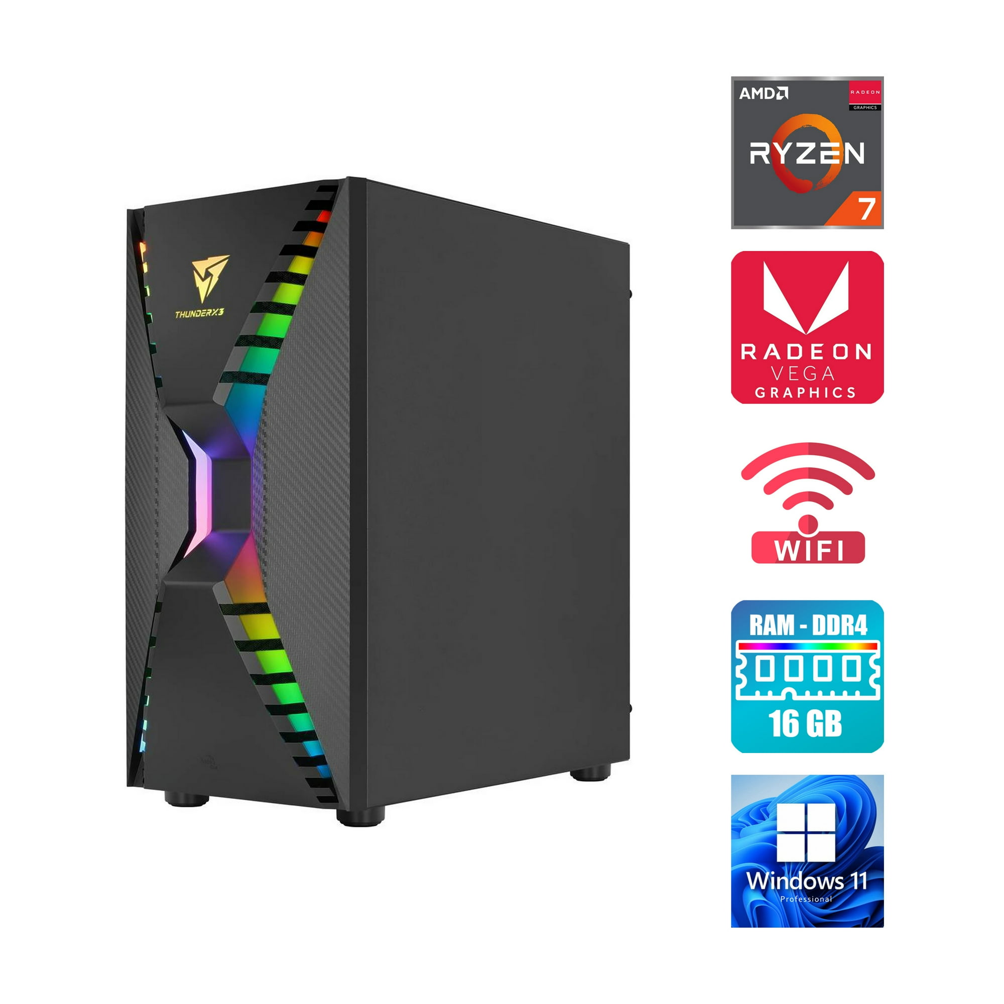 Pc Gamer Amd Ryzen 7 5700G - Gráficos Vega - 16 Gb Ram - Ssd 500Gb M.2 - 1 Tb 7200 Rpm - Aerocool Cronus