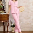thumbnail image 3 of Summer Lounge Outfits for Women 2 Piece Bowknots Short Sleeve V Neck Shirt and Long Pants Soft Pjs Sets (XL, Pink), 3 of 7