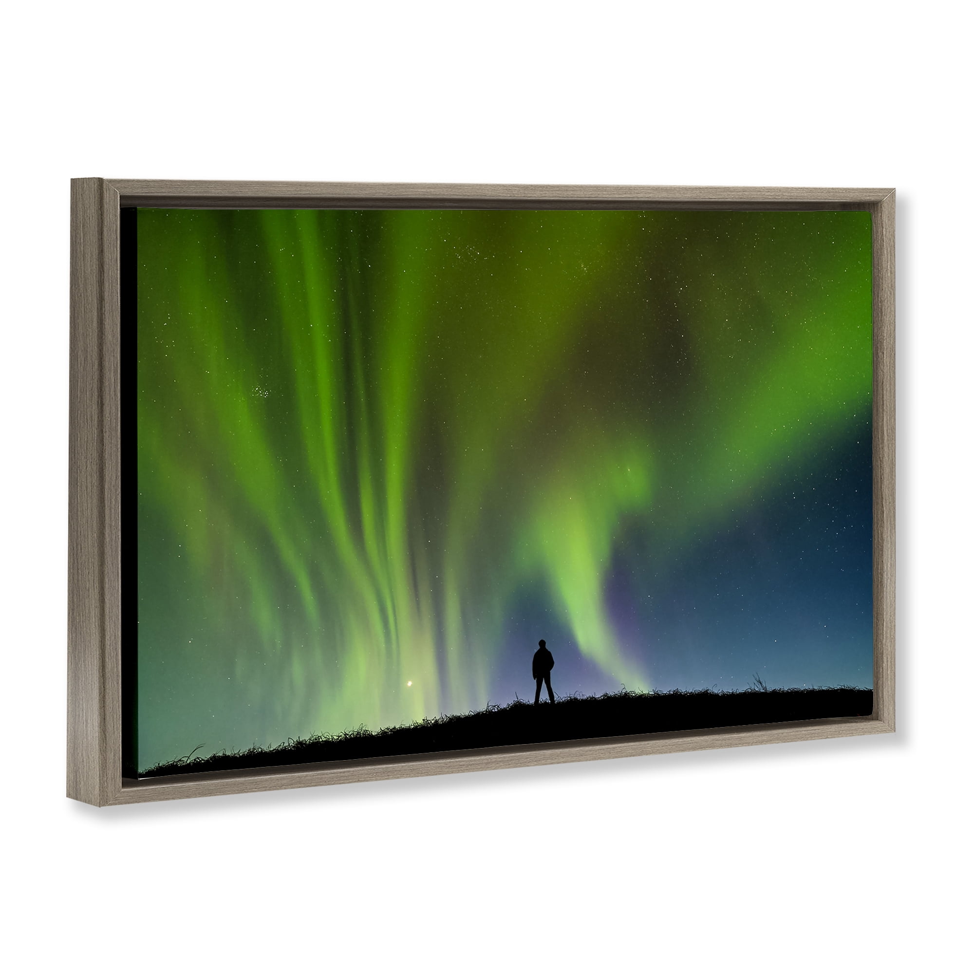 Stupell Industries Envelop Northern Lights Silhouette Brown Framed Floater Canvas Wall Art, design by Shelley Carlisle