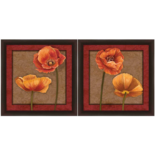 Orange Poppies Floral Wall Art, Set of 2