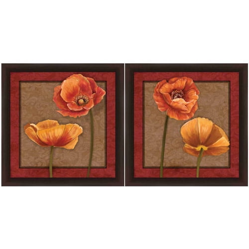Orange Poppies Floral Wall Art, Set of 2