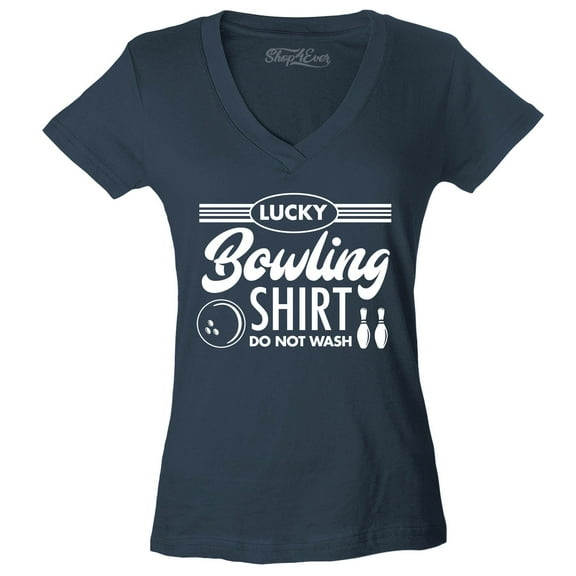 Shop4Ever Women's Lucky Bowling Shirt Bowler Slim Fit V-Neck T-Shirt X-Small Charcoal