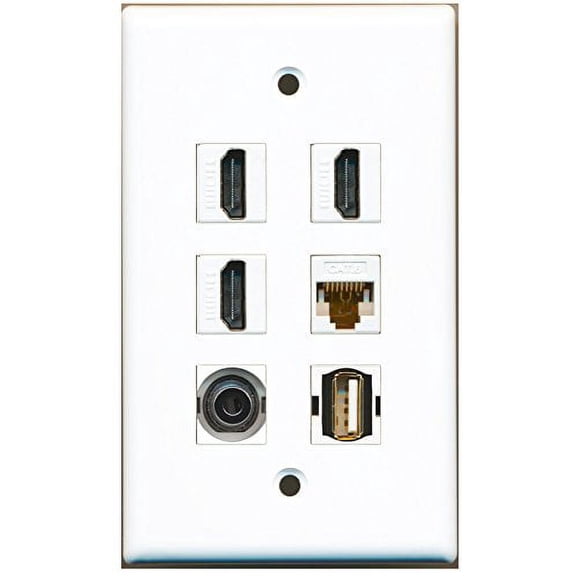RiteAV - 3 HDMI 1 Port USB A-A 1 Port 3.5mm 1 Port Cat6 Ethernet White Wall Plate