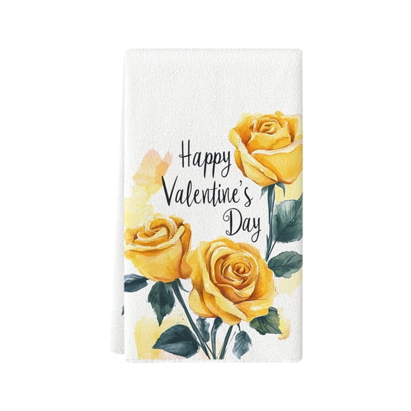 PEIBang Valentine's Day Kitchen Towels,Happy Valentines Flowers Dish Towel Decorative Hand Cloths for Kitchen Bathroom Decoration,Housewarming Gifts