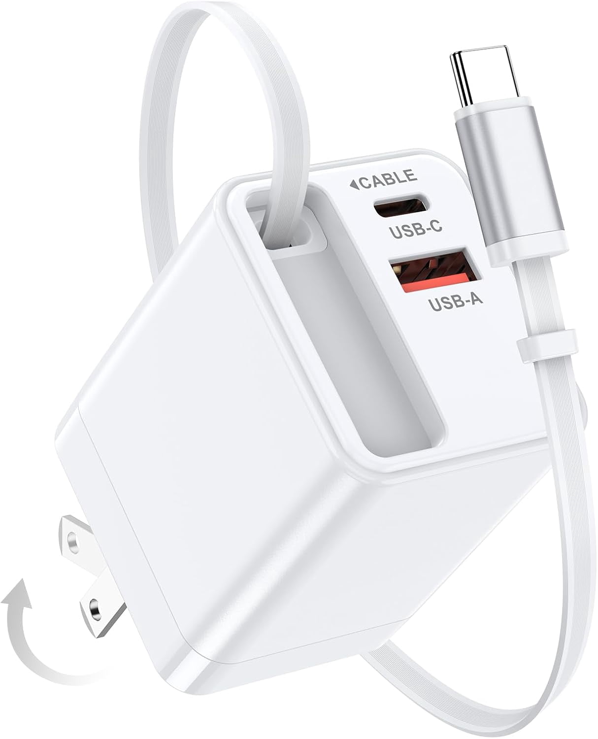 MHSIOAP-USB C Retractable Wall Charger with Foldable Plug,35W PD&QC Fast Charging Block with 3FT Retractable USB C Cords for iPhone 17 Pro Max/17/Air/16/16 Pro/15 Plus/iPad/Samsung Galaxy S25/S24/Pix