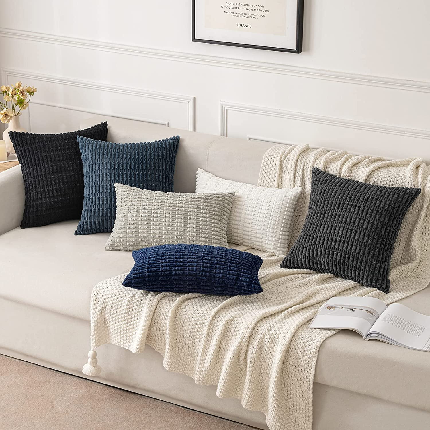 Wehilion Pack of 2 Corduroy Decorative Throw Pillow Covers Soft Boho Striped Pillow Covers Modern Farmhouse Christmas Home Decor for Sofa Living Room Couch Bed