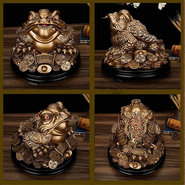 Feng Shui Money Frog Brass Statue,Vintage Three Legged Wealth Frog Figurine  Attract Fortune,Business Money Toad with Treasure Basin Ornaments Home  Decor 