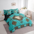 thumbnail image 2 of jejeloiu Teal Bull Skull Pattern 7-Piece Bedding Comforter Set Kids,Tribal Boho Print King Bedding SetsFor Men,Reversible, 2 of 7