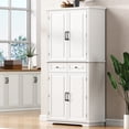 thumbnail image 3 of Harper & Bright Designs Farmhouse Kitchen Pantry Cabinet with Shelves and Door, Freestanding Cupboard Storage Cabinet with 2 Drawers and 3 Pull Out Cabinet Organizers, White, 3 of 17