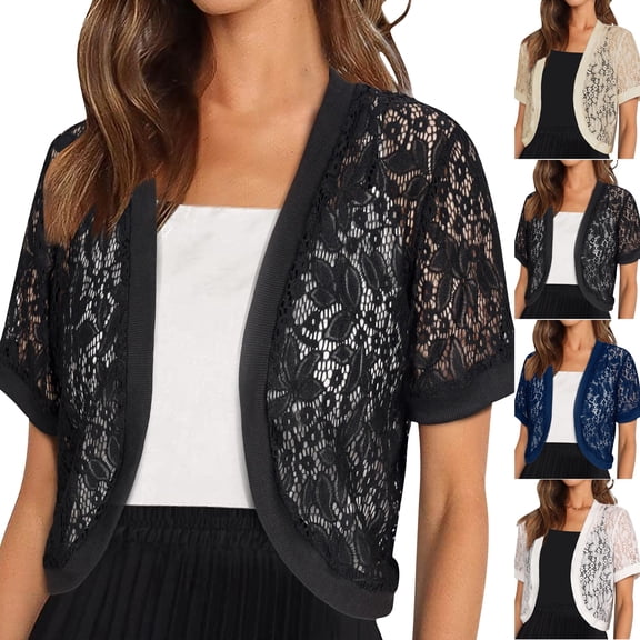Cardigan Sweaters For Women Lightweight Short-sleeved Elegant Loose-fitting Lace Trendy Dressy Casual Crochet Shrugs