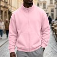 thumbnail image 2 of zip up jacket for men Mock Neck Track Jacket Lightweight Fleece Full Zip No Hood Athletic Casual Long Sleeve Sweatshirt with Pocket Pink, 2 of 6