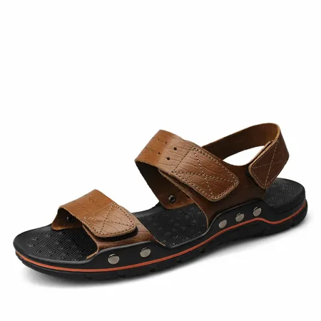 

Men‘s Genuine Leather Sandals Wear-resistant Non-slip Slides Comfy Lightweight Beach Shoes