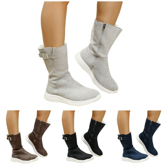 Dakaela Women's Winter Mid Calf Boots Fleece Lined Wide Calf Ankle Booties Zipper Slip on Warm Outdoor Sneakers Shoes Black Size 6