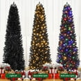 thumbnail image 3 of 6 Ft Pre-Lit Black Halloween Christmas Tree, Slim Artificial Pencil Christmas Tree with 250 Colorful LED Lights, 8 Lighting Modes, 571 Tips, Lighted Hinged Skinny Xmas Tree, 3 of 7