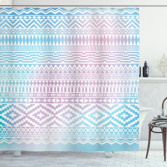 Ambesonne Afghan Shower Curtain, Triangles Zigzag Stripes, 69"Wx70"L, Lilac and Pale Blue