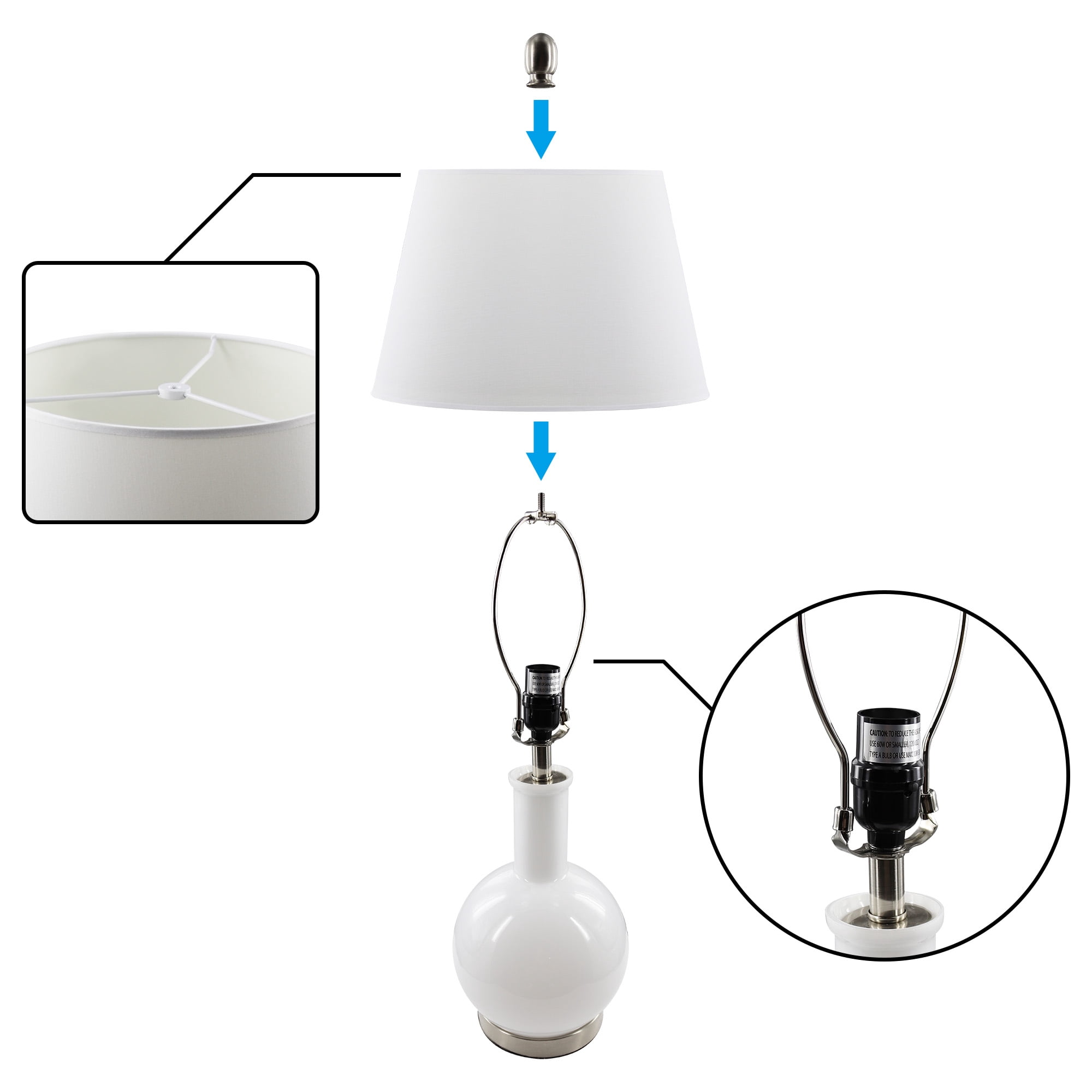 Abble Modern 2pcs Table Lamps Set with Beige Lamp Shade for Living Room and Bedroom -White