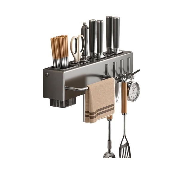 Carbon Steel Wall-Mounted Kitchen Rack, Ventilated Multi-Functional Knife & Utensil Holder, Stores Cutlery & Cookware, Ideal for Home Use