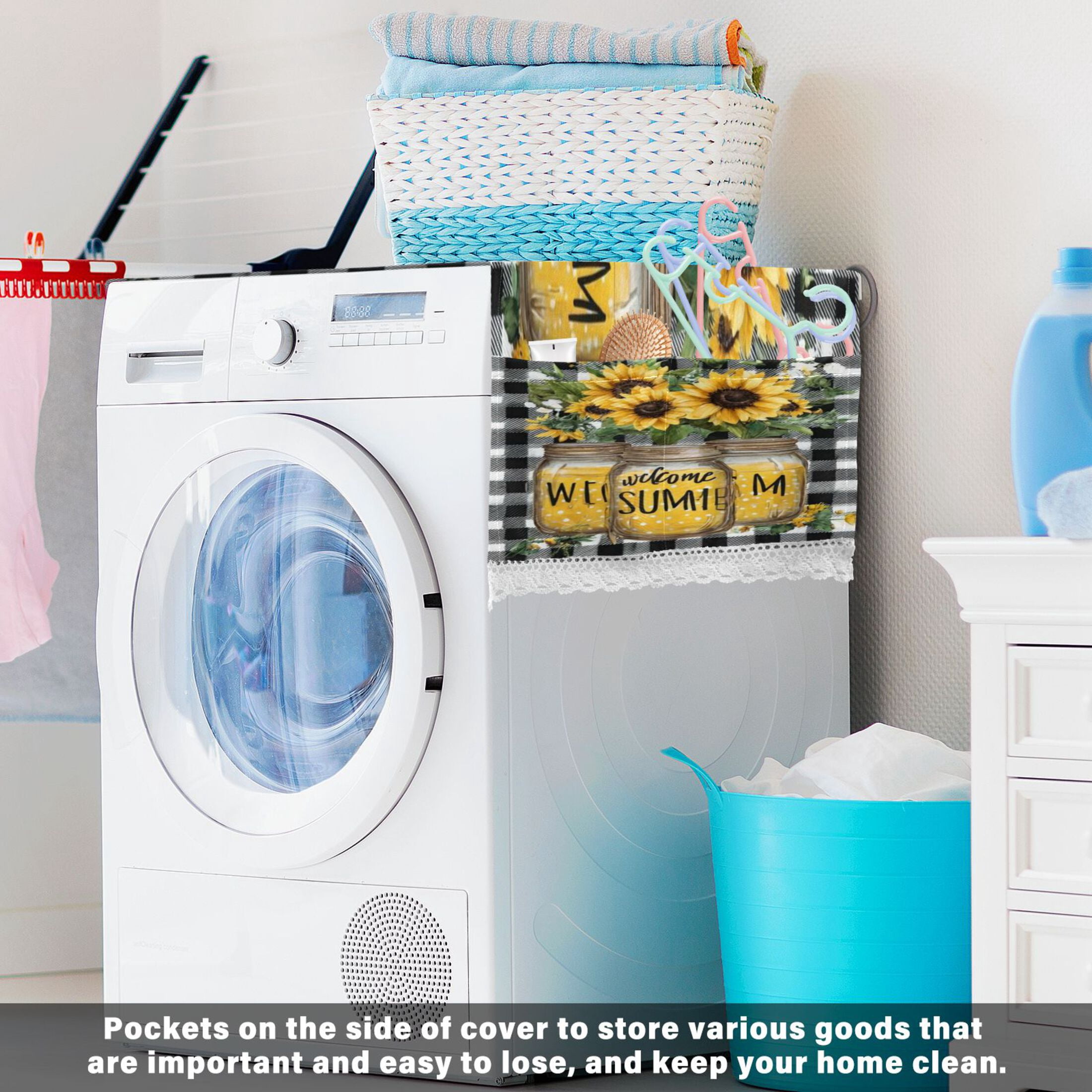 Wobogo Sunflower Summer Jars Washing Machine Cover Dustproof Washer Dryer Cover Waterproof Laundry Room Decorative Protector