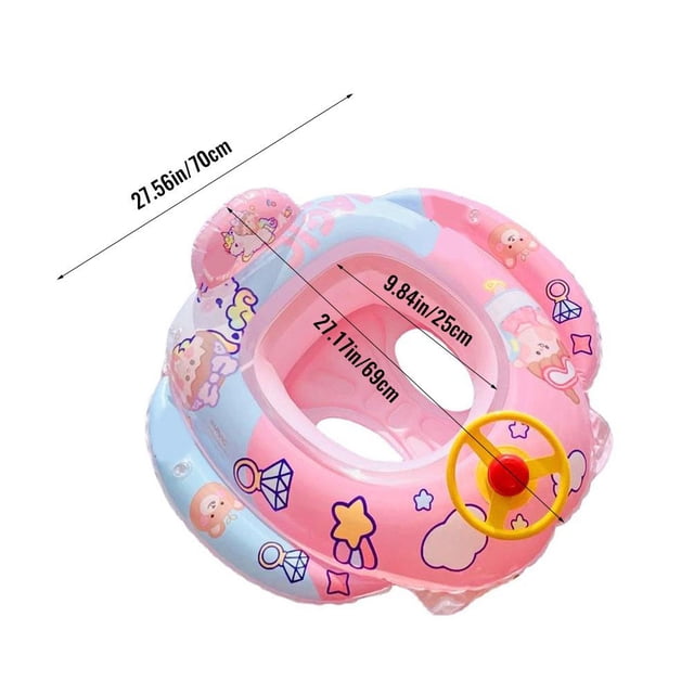 Flotador de piscina para bebé con asiento de seguridad y volante, anillo de natación inflable de dibujos animados, ayuda para el entrenamiento de natación para niños de 1 a 6 años