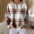 thumbnail image 2 of Women's Casual Shirts Long Sleeve Tops Button Up V Neck Loose Knit Fall Favorites For Women with Large Plaid Print Waffle Henley Shirt, Autumn Winter Fashion Comfortable Blouse,Khaki,2XL, 2 of 7
