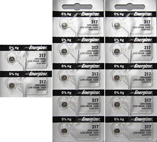Pack of 12 - Energizer 317 Button Cell Silver Oxide SR516SW Watch Battery Mercury Free