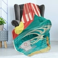 thumbnail image 4 of Hawaiian Soft Flannel Fleece Throw Blanket, Hawaii Sandy Coastline Sunny Day Surfboard Tropics Famous Honeymoon Destination, Cozy Plush for Indoor and Outdoor Use, 50" x 70", Sand Teal, by Ambesonne, 4 of 5