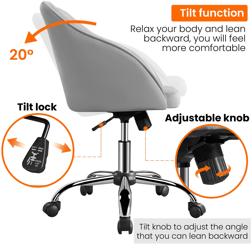 Alden Design Adjustable Swivel Velvet Desk Chair for Home Office, Light Gray