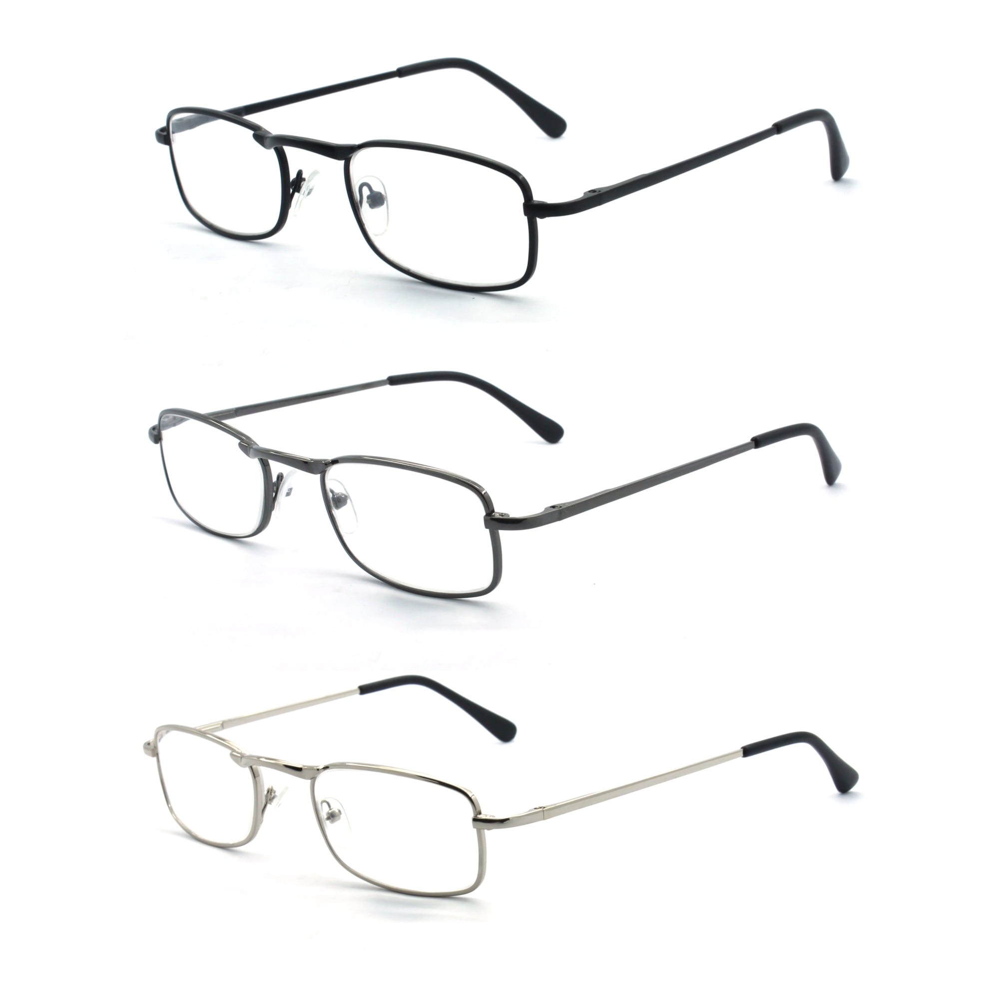 EYE ZOOM 3 Pairs Unisex Metal Frame Vintage Design Reading Glasses with Spring Hinge for Men and Women (Black, Gunmetal and Silver, Strength: +2.75)