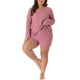 thumbnail image 1 of Conjunto de pijama de dos piezas de waffle de talla grande para mujeres, con blusas de manga larga y pantalones cortos, color rosa oscuro 1X, 1 of 6