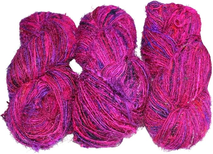 Knitsilk PREMIUM Recycled Sari Silk Yarn - Magenta shade 160 Yards | Good for Knitting, Crocheting and Jewelry Making, Pack of 2