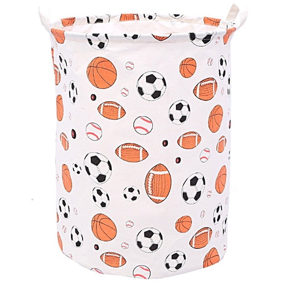 Collapsible Laundry Hamper Basket, Waterproof Fabric Football Print Storage Bin with Handles