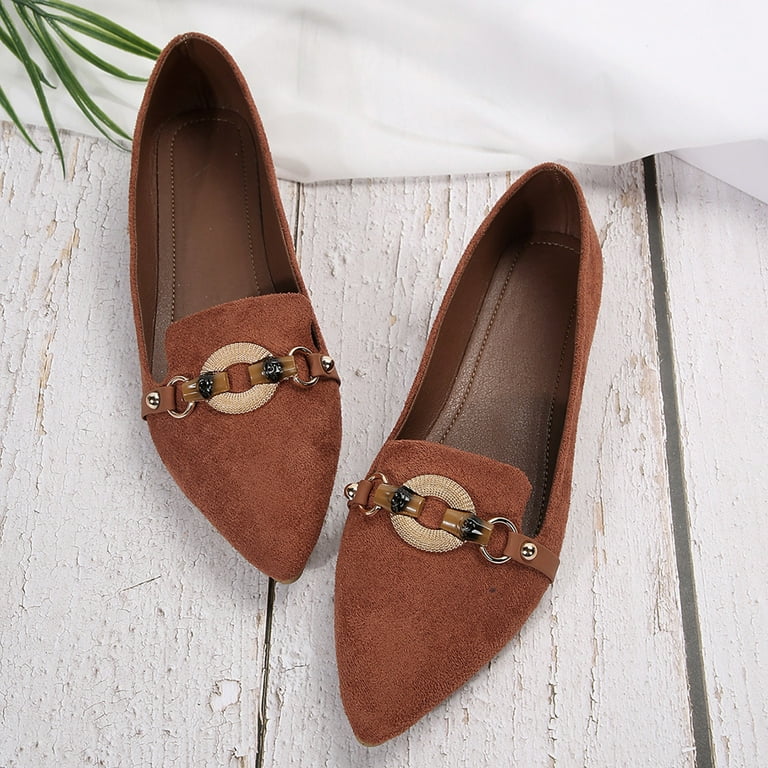 TOWED22 Women's Flats Pointed Toe Ballet Shoes Knit Low Wedge Slip on  Walking Shoes Casual Dress Loafers(Brown,8) - Walmart.com