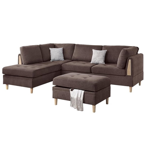 Poundex Furniture Chenille 3-Pc Sectional in Chocolate Color
