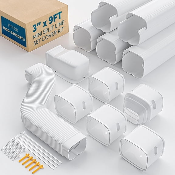13Ft Mini Split Line Set Cover Flexible Duct Paintable for AC HVAC Heat Pumps White
