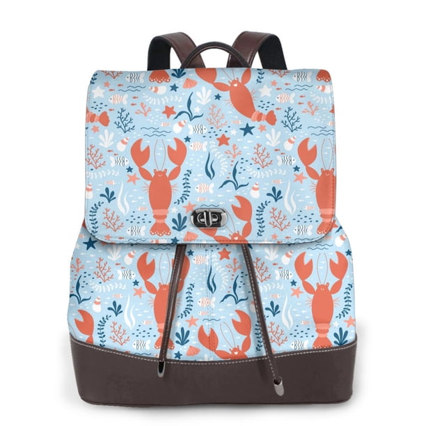 Disketp Lobsters Mochila de Cuero para Mujer, Bolso de Espalda Antirrobo con Estilo para Viaje, Trabajo y Uso Diario