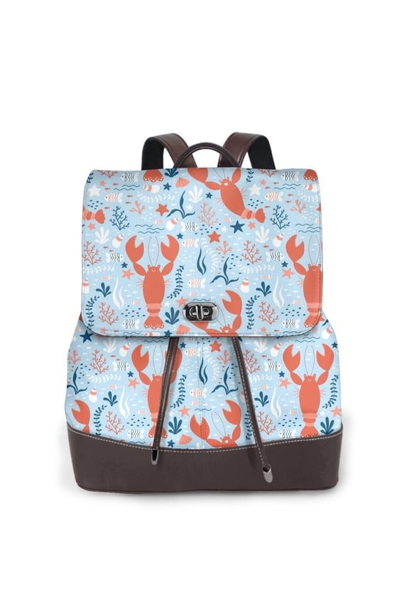 Logiee Lobsters Print Backpack Purse for Women,Fashion Leather Backpack Purse,Women's Leather Backpack for Work College Travel