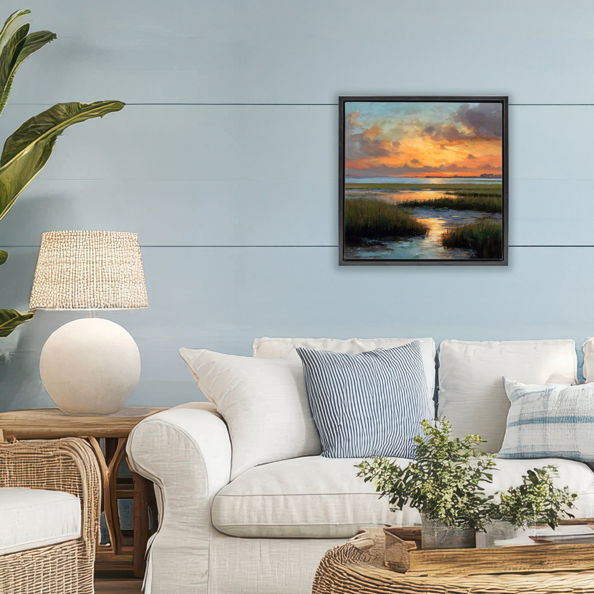 Stupell Industries Evening Marshland Glow Black Framed Floater Canvas Wall Art, design by Petal Prints Design