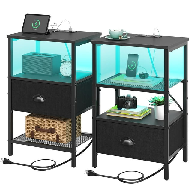 Set de mesitas de noche Sthmec LED con cargador negro