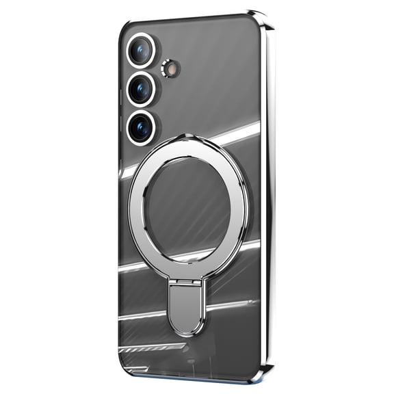 for Samsung Galaxy S26 Plus Magnetic Clear Case with All-inclusive Camera Lens Film [Compatible with MagSafe] Shockproof Plating Anti-yellowing Transparent Ring Kickstand Slim Phone Case, Silver