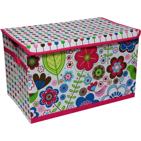 Bacati - Botanical Pink Cotton Percale Fabric covered Storage, Toy Chest, 24.5 L x 15 W x 14 H inches