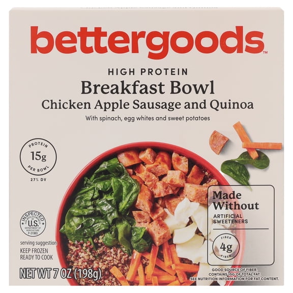 bettergoods High Protein Breakfast Bowl, Chicken Apple Sausage and Quinoa, 7 oz (Frozen)