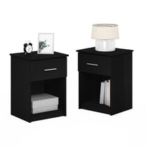 Furinno TIDUR Set of 2 Nightstand with Drawer and Open Shelf Dark Americano