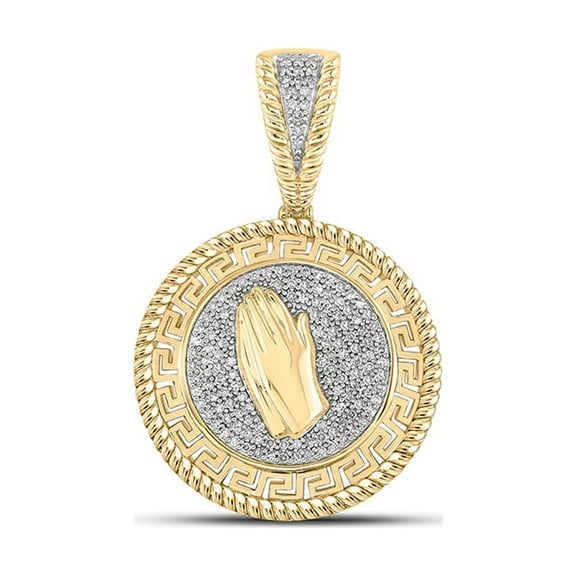 L U DIAMONDS 10k Yellow Gold Mens Diamond Prayer Hands Medallion Charm Pendant 3/8 Ctw