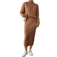 thumbnail image 3 of Women'S Two Piece Sweater Skirt Sets Knit Sweater Top Bodycon Skirt 2 Piece Outfits Coffee M, 3 of 8