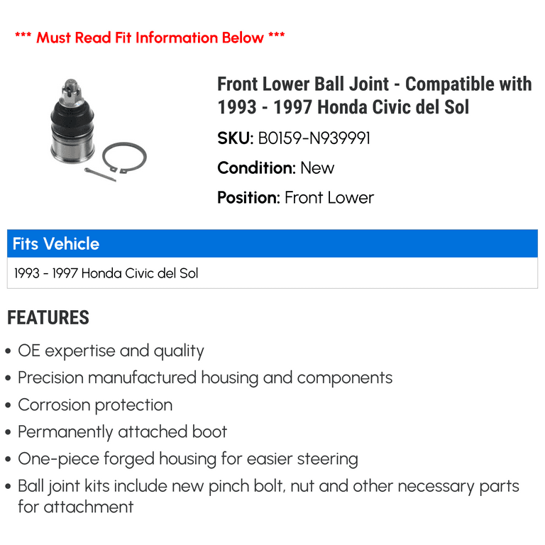 Aazon.co: K9802 Front Lower Ball Joints Fit for Acura EL/Integra 1994-2001, for Honda Civic Aazon.co: K9802 Front Lower Ball Joints Fit for Acura EL/Integra 1994-2001, for Honda Civic