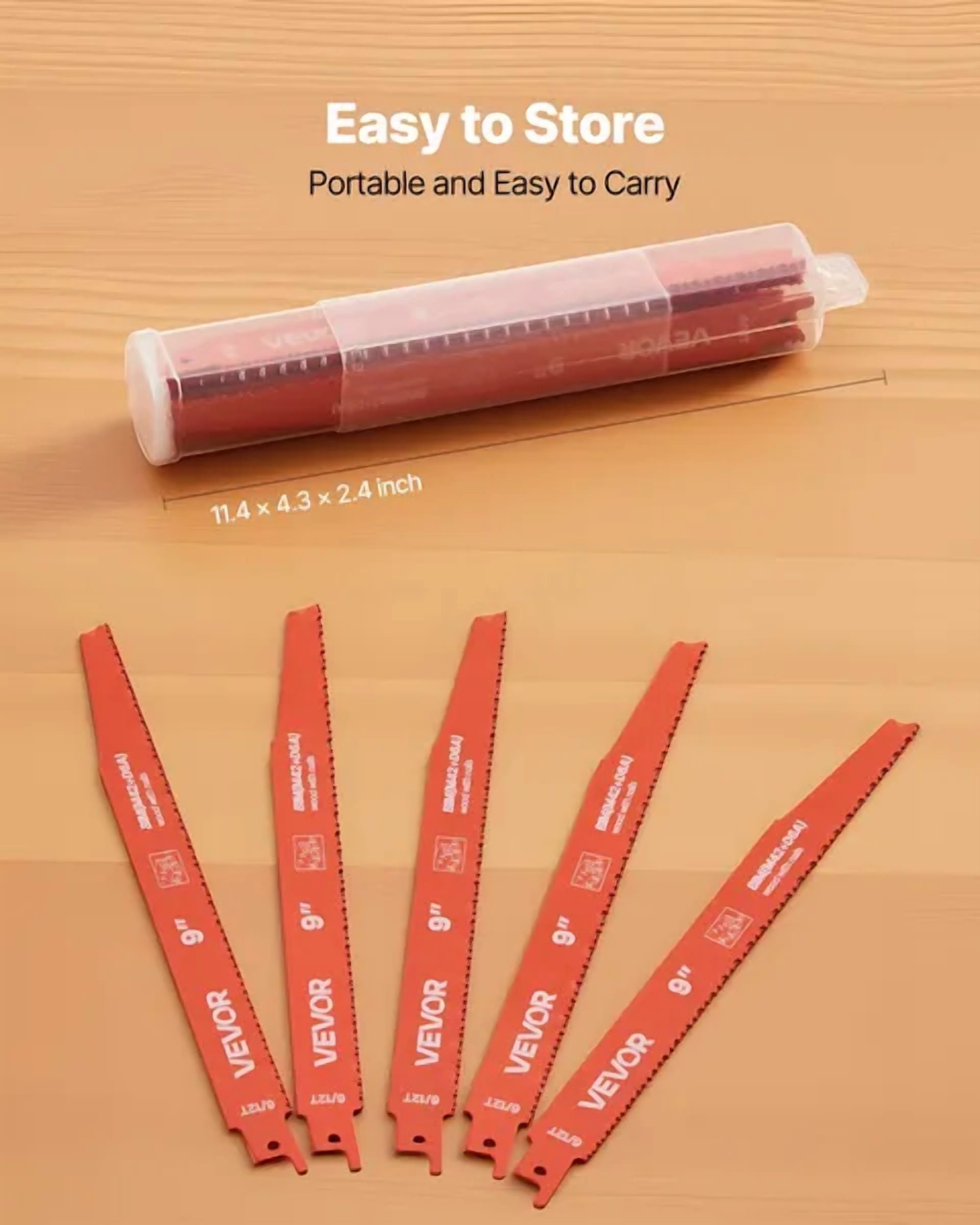 25 Pack 6/12 TPI Bi Metal Reciprocating Saw Blades Universal Shank Sharp Teeth for Fast Smooth Cuts Wood Nail Embedded Wood Demolition Orange