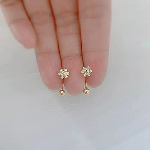925 Argent Marguerite Fleur Demi Cerceau Boucles d'Oreilles Sertie Manchette Boucles d'Oreilles Boule Cristal Goujons pour les Femmes Filles Adolescents Cartilage Boucles d'Oreilles Hélice Piercing Bijoux, Or