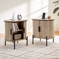 thumbnail image 4 of Ebello Nightstand with Built-in Charging Station, Modern Oval End Table with Storage, Sliding Door & Raised Base for Bedroom and Entryway, Camel, 4 of 11